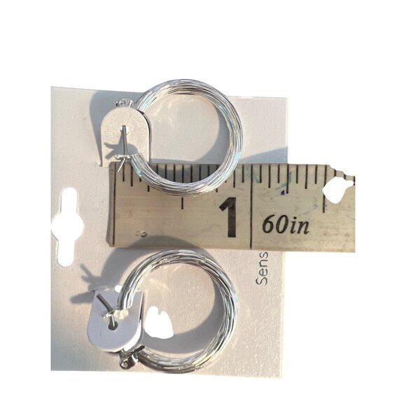 Lori's Gifts 3 Pair Silver Tone Earrings Hoops Studs Butterfly Rhinestone NEW - Picture 6 of 6